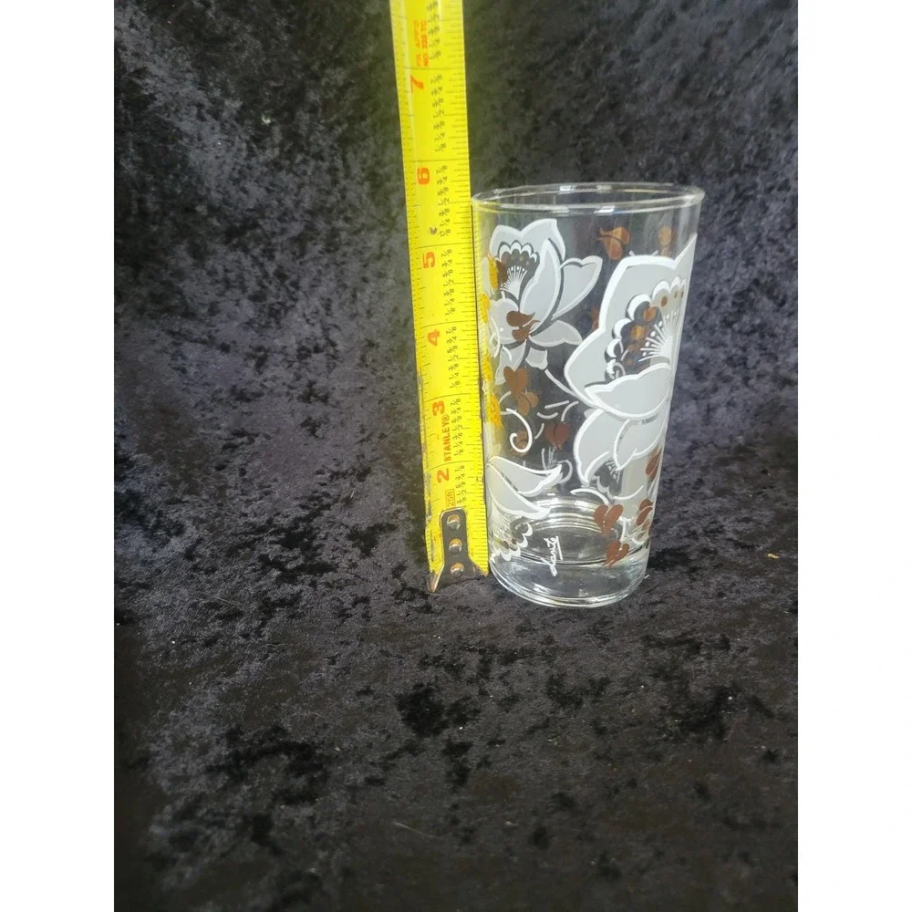 Vintage MCM White Lotus Highball Glasses Barware Gold Leaf Floral Dante Set 4